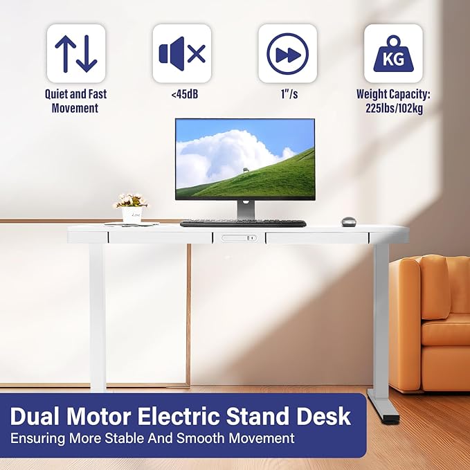 TOPSKY Electric Adjustable Standing Desk with Drawers and Charging USB Port, 47.2"x23.6" Whole-Piece Quick Install Computer Laptop Table for Home and Office (Rustic Brown, 47.2") - LeafyLoom