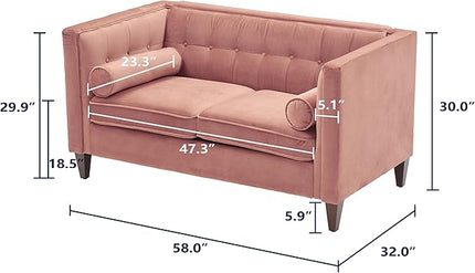Dreamsir 58'' W Velvet Sofa, Mid-Century Love Seats Sofa Furniture with Bolster Pillows, Button Tufted Couch for Living Room, Tool-Free Assembly (Loveseat, Pink) - LeafyLoom