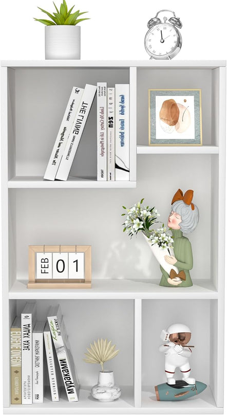 VECELO 5 Cube Modern Bookcases, 3 Tier Bookshelves, 31 Inch High Cubby Storage Organizer, Shelf Hight Up to 12.8 Inches Suit for Most Books, Vertical or Horizontal Use Available,Pearl White - LeafyLoom
