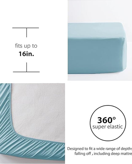Anluoer Queen Comforter Set 7 Piece, Blue Bed in a Bag with Sheets, All Season Ruffle Shabby Chic Bedding Sets with 1 Comforter, 2 Pillow Shams, 2 Pillowcases, 1 Flat Sheet, 1 Fitted Sheet - LeafyLoom
