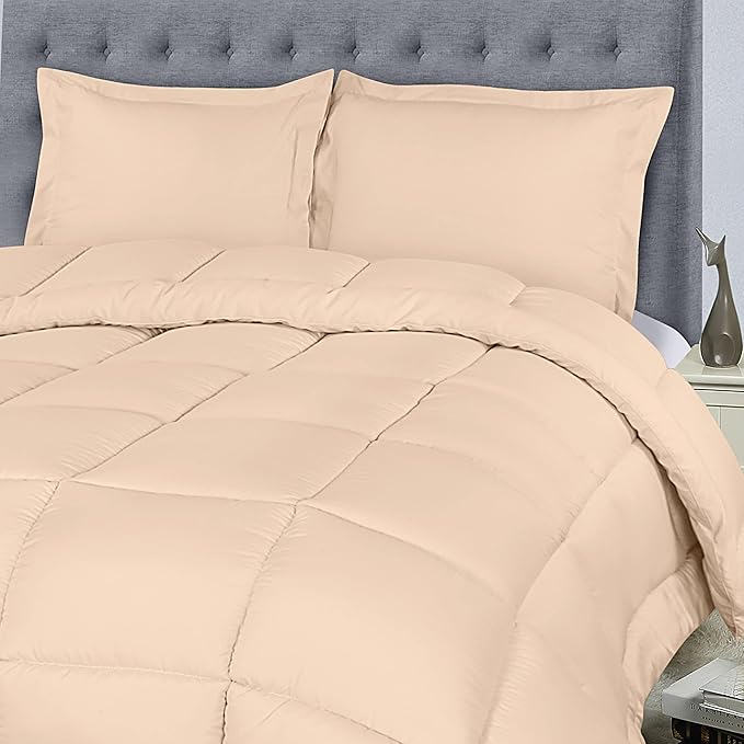 Utopia Bedding Queen Size Comforter Set with 2 Pillow Shams, Bedding Comforter Sets, Down Alternative Beige Comforter, Soft and Comfortable, Machine Washable (Pack of 4) - LeafyLoom