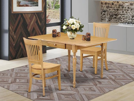 East West Furniture MZVA3-OAK-W Monza 3 Piece Room Set Contains a Rectangle Kitchen Table with Dropleaf and 2 Dining Chairs, 36x54 Inch - LeafyLoom