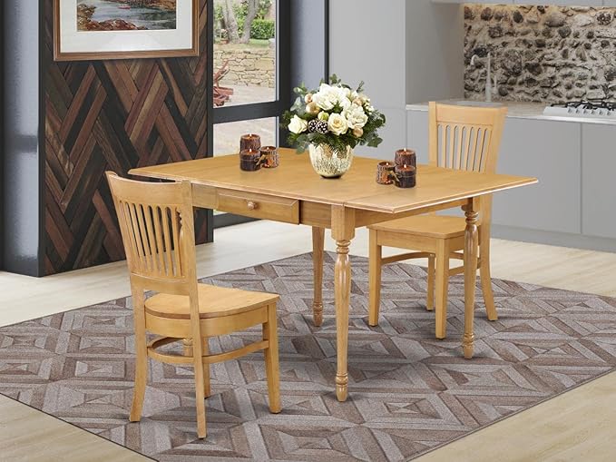 East West Furniture MZVA3-OAK-W Monza 3 Piece Room Set Contains a Rectangle Kitchen Table with Dropleaf and 2 Dining Chairs, 36x54 Inch - LeafyLoom