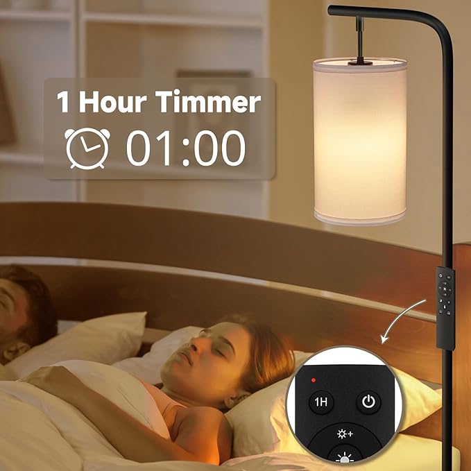 Floor Lamp for Living Room, 9W LED Bulb, Remote Custom Color Temperature & Brightness, Tall Standing Lamps for Bedroom Office Kid Room, Black - LeafyLoom