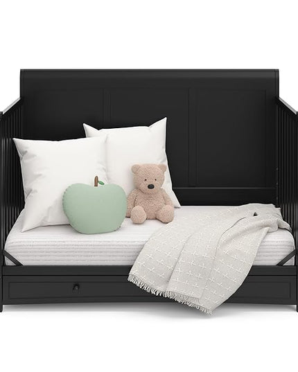 Graco Asheville 4-in-1 Convertible Crib with Drawer (Black) – GREENGUARD Gold Certified, Crib with Drawer Combo, Full-Size Nursery Storage Drawer, Converts to Toddler Bed, Daybed and Full-Size Bed - LeafyLoom