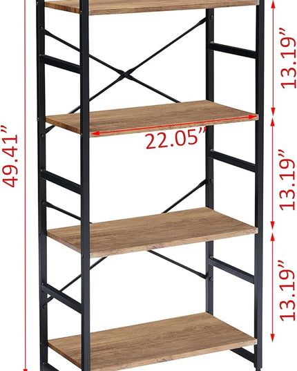 Industrial 4 Tier Bookshelf, Wood Etagere Bookshelves and Bookcase with Metal Frame, Rustic Standing Unit Shelf Display Rack for Living Room/Home Office, Vintage Brown - LeafyLoom