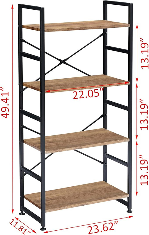 Industrial 4 Tier Bookshelf, Wood Etagere Bookshelves and Bookcase with Metal Frame, Rustic Standing Unit Shelf Display Rack for Living Room/Home Office, Vintage Brown - LeafyLoom