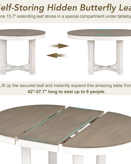 NicBex Kitchen & Dining Room Tables Dining Room Table Set 5-Piece Dining Table Set, Extendable Butterfly Leaf Wood Dining Table and 4 Upholstered Dining Chairs, Brown + White - LeafyLoom