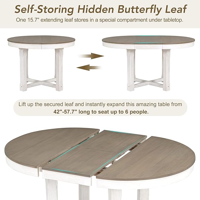 NicBex Kitchen & Dining Room Tables Dining Room Table Set 5-Piece Dining Table Set, Extendable Butterfly Leaf Wood Dining Table and 4 Upholstered Dining Chairs, Brown + White - LeafyLoom