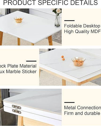 NicBex 47.2Inch Folding Dining Table,Modern Kitchen Table with White Sintered Stone Tabletop and Rubber Wooden Legs for 4 to 6,Large Dining Room Table for Kitchen,Meeting Living Room,Space-Saving,Wood - LeafyLoom