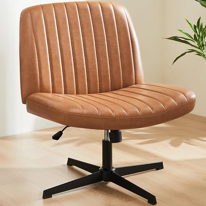 Sweetcrispy Office Chair No Wheels - Armless Desk Chair No Wheels Cross Legged Office Chair Wide Swivel Home Office Desk Chairs - LeafyLoom
