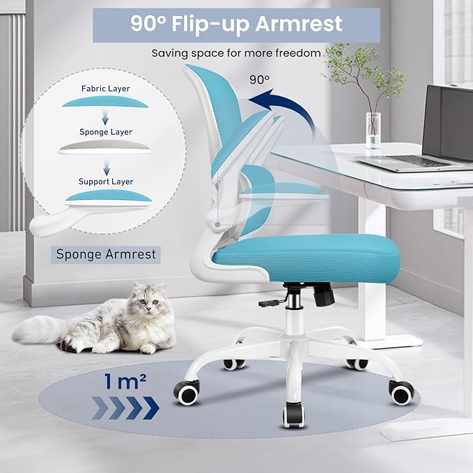 Office Chair, Ergonomic Desk Chair with Lumbar Support and Adjustable Armrests, Comfy Desk Chair Breathable Mesh Mid Back Computer Chair, Reclining Office Chair for Home Office - Blue - LeafyLoom
