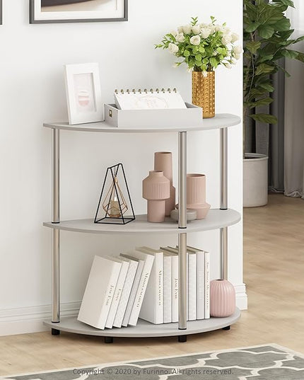 Furinno Frans Turn-N Half Round Console Table with Stainless Steel Tubes, White Oak, 15.6D x 31.1W x 30.8H in - LeafyLoom