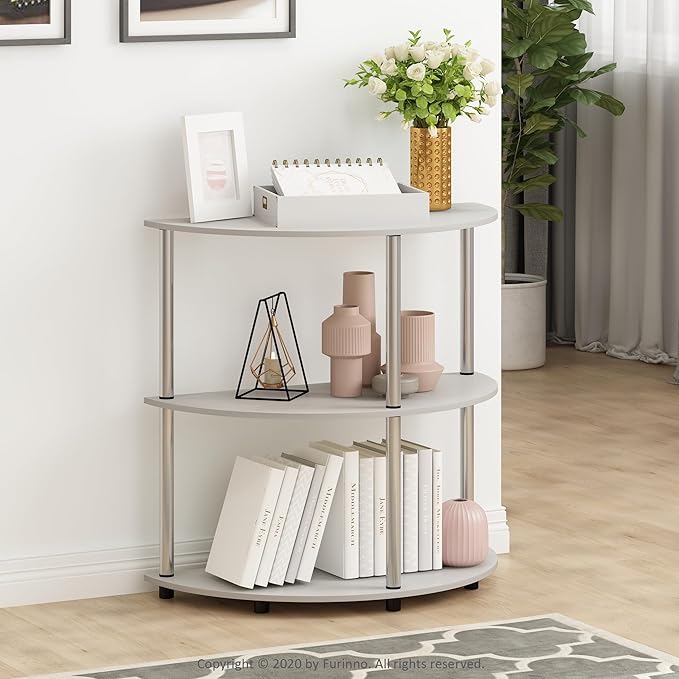 Furinno Frans Turn-N Half Round Console Table with Stainless Steel Tubes, White Oak, 15.6D x 31.1W x 30.8H in - LeafyLoom