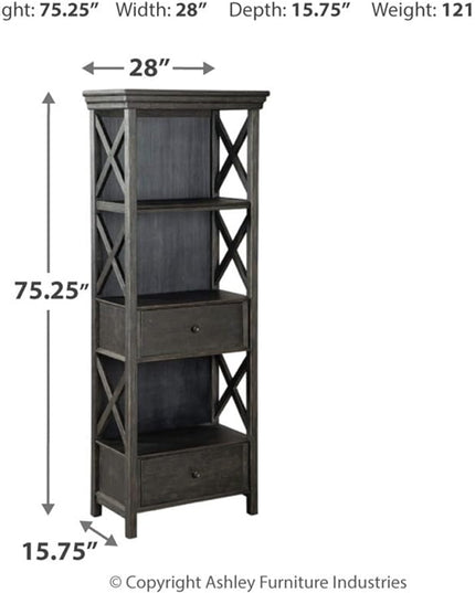 Signature Design by Ashley Tyler Creek Farmhouse 75" Display Cabinet or Bookcase with Drawers, Almost Black - LeafyLoom