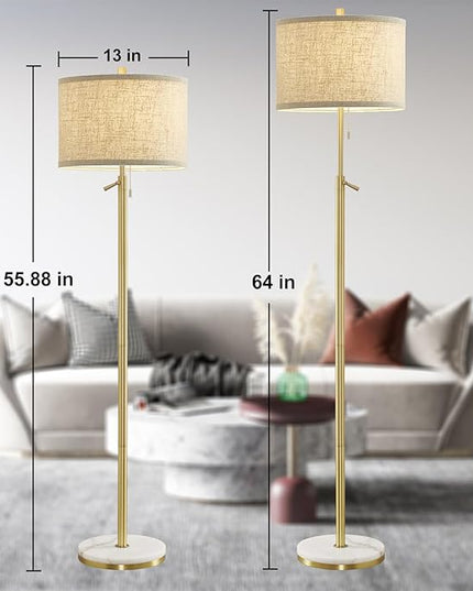 Marble Floor Lamp, Adjustable Height Standing Lamp with Marble Base Tall Lamp with Pull Chain Switch Floor Lamps for Living Room, Bedroom & Office Bulbs Not Included(Gold) - LeafyLoom