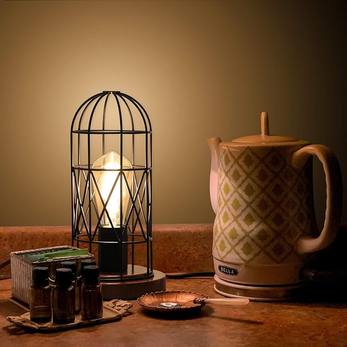 Touch Control Table Lamp, Industrial Bedside Lamp with 3 Way Dimmable Small Nightstand Lamp Vintage Metal Cage Table Lamp for Bedroom, Kitchen - LeafyLoom