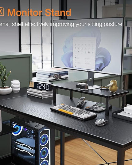 KKL 51 Inch L Shaped Computer Desk with Storage Shelves, Corner Desk with Monitor Stand for Small Space, Modern Simple Writing Study Table for Home Office, Black - LeafyLoom