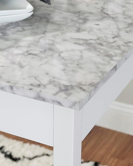 Linon White 3 Piece Faux Marble Tavern Set - LeafyLoom