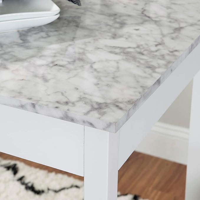 Linon White 3 Piece Faux Marble Tavern Set - LeafyLoom