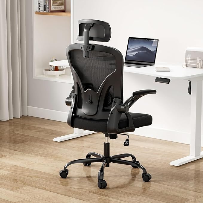 Farini Ergonomic Office Chair, Home Office Desk Chair with Headrest, High Back Computer Chair with Flip-up Armrests and Adjustable Lumbar Support.for Home Office Study Room Bedroom, Black. - LeafyLoom