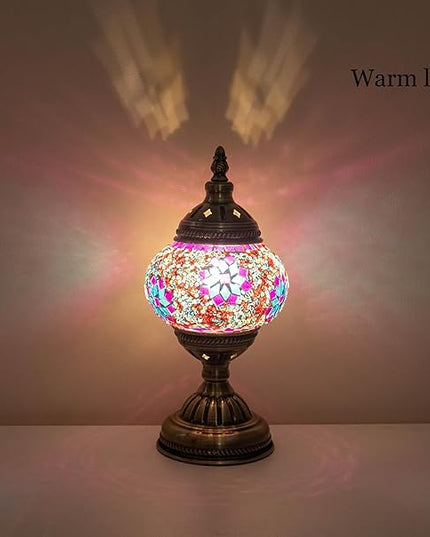 Turkish Moroccan Table Lamp Lantern with Handmade Mosaic Glass Lampshade Tiffany style Bohemian Stained Glass Decorative Desk Lamps Bedside Night Lights for Bedroom (Multi-colored 1) - LeafyLoom