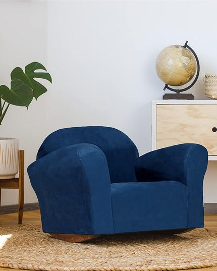 Keet Roundy Rocking Kid's Chair, Navy Microsuede - LeafyLoom