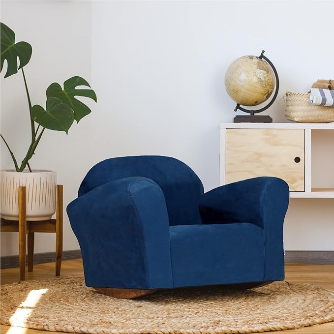 Keet Roundy Rocking Kid's Chair, Navy Microsuede - LeafyLoom