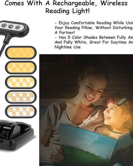 Homie Reading Pillow with Reading Light and Wrist Support, Has Arm Rests, and Back Support for Bed Rest, Lounging, Reading, Working on Laptop, Watching TV (Large, Black) - LeafyLoom