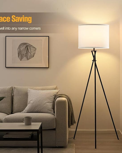 Modern Floor Lamps, 61" Tripod Floor Lamp, Mid Century Lamp with Simple Design, Lamps for Living Room, Bedroom, Office,Tall Standing Lamp with Rocker Swtich, Black White- without Bulb - LeafyLoom