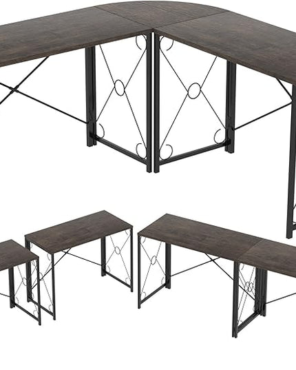 VECELO 59"x59" L Shaped Desk for Computer Gaming Multi-Usage Long 2 Person Table for Home Office Sturdy Writing Workstation, Easy Assembly/Saving Space, Oak Gray - LeafyLoom