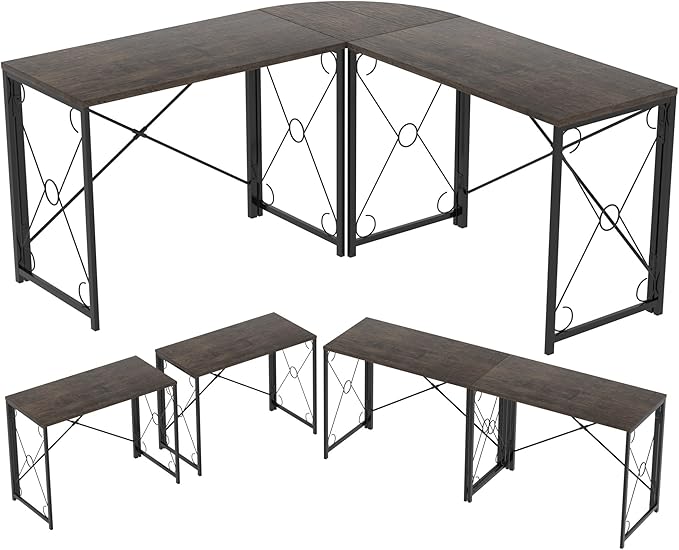 VECELO 59"x59" L Shaped Desk for Computer Gaming Multi-Usage Long 2 Person Table for Home Office Sturdy Writing Workstation, Easy Assembly/Saving Space, Oak Gray - LeafyLoom