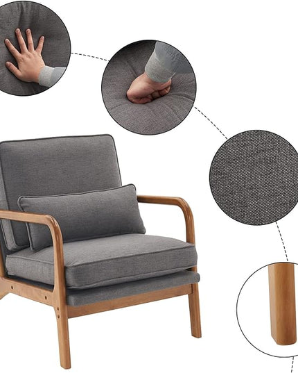 Bonnlo Linen Dark Grey Accent Chairs Set of 2, Upholstered Mid Century Modern Lounge Chairs Reading Chairs Side Sitting Chair Solid Wood Farmhouse Armchairs for Living Room, Bedroom, Guest Room - LeafyLoom