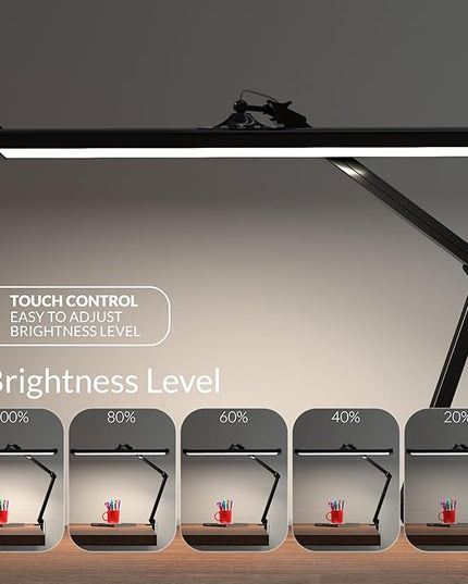 Ultra Bright 3900 Lumens Powerful Professional Eye Care LED Desk Lamp, Brightness Adjustable, Task Light for Home, Beauty, Crafting, Office, Workbench (Daylight, Dimmable, Black) - LeafyLoom