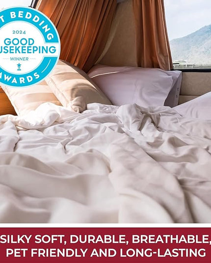 Mellanni RV Short Queen Sheets - 4 PC Iconic Collection Bedding Sheets & Pillowcases - Hotel Luxury, Extra Soft, Cooling Bed Sheets - Deep Pocket up to 10 inch (RV/Short Queen, White) - LeafyLoom