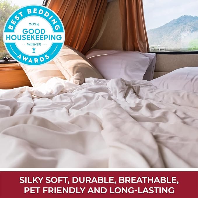 Mellanni RV Short Queen Sheets - 4 PC Iconic Collection Bedding Sheets & Pillowcases - Hotel Luxury, Extra Soft, Cooling Bed Sheets - Deep Pocket up to 10 inch (RV/Short Queen, White) - LeafyLoom