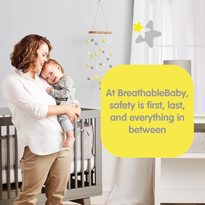 BreathableBaby Breathable Mesh Liner for Full-Size Cribs, Classic 3mm Mesh, Gray (Size 2FS Covers 2 Sides) - LeafyLoom
