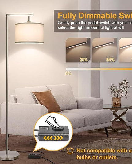 Boncoo Floor Lamps for Living Room, Standing Lamp Tall with Adjustable Silk Shade, Modern Stepless Dimmable Floor Lamp, LED Reading Standing Light for Bedroom Office Dorm Room, 9W Bulb Included - LeafyLoom