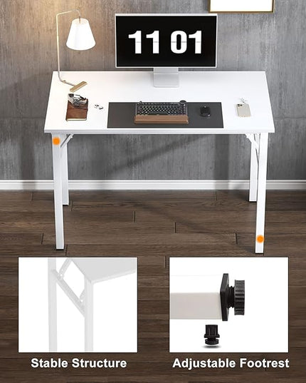 Need 39.4 inch Computer Desk for Small Space Small Folding Table Small Writing Desk Compact Desk Foldable Desk with BIFMA Certification, No Install Needed, White AC5-10060-DW - LeafyLoom