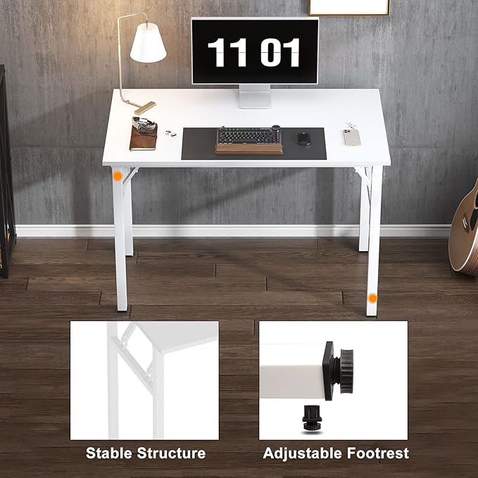 Need 39.4 inch Computer Desk for Small Space Small Folding Table Small Writing Desk Compact Desk Foldable Desk with BIFMA Certification, No Install Needed, White AC5-10060-DW - LeafyLoom