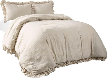 Lush Decor Reyna Ruffle Comforter Set - 3 Piece Cozy Ruffled Bedding Set - Timeless Elegance and Comfort for Bedroom - California King, Wheat - LeafyLoom