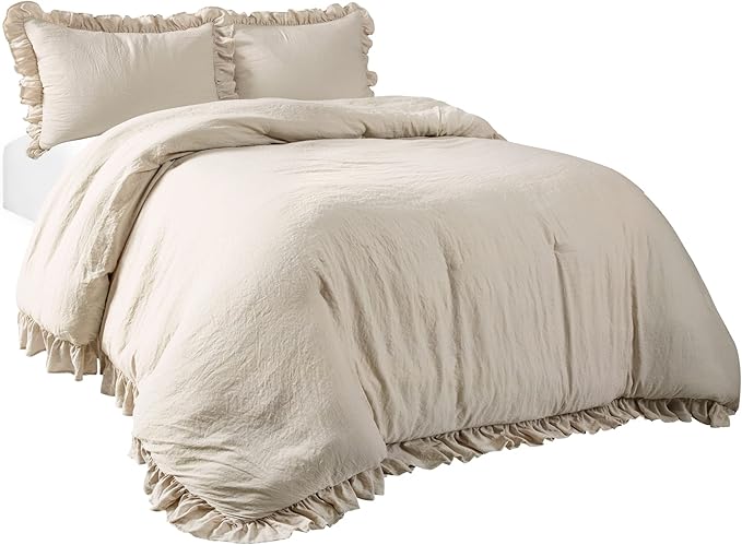 Lush Decor Reyna Ruffle Comforter Set - 3 Piece Cozy Ruffled Bedding Set - Timeless Elegance and Comfort for Bedroom - California King, Wheat - LeafyLoom