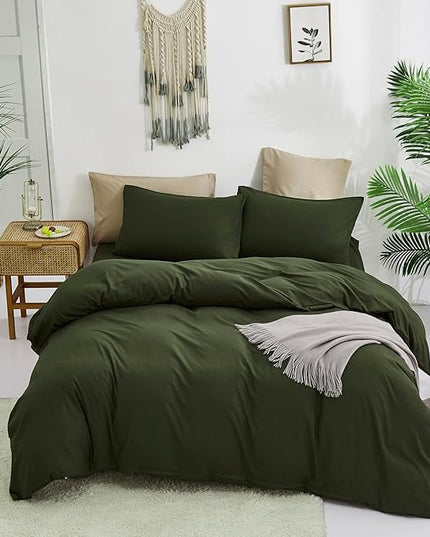 Army Green Comforter Queen Dark Green Bedding Set Olive Green Comforter Set Queen Men Breathable 3 PCs Comforter Set 1 Queen Comforter (90x90 inches) with 2 Pillowcases (20x26 inches) - LeafyLoom