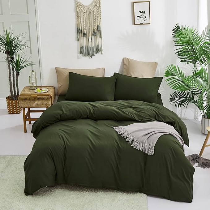 Army Green Comforter Set Deep Green Bedding Set Solid Green Comforter Set Men Breathable Dark Green Bedding Set Women Soft Hunter Green Comforter Set Skin Friendly, Cal King (104" X 96" ) - LeafyLoom