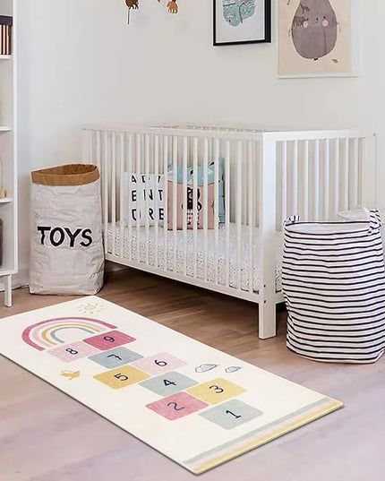 Topotdor Rainbow Sky Hopscotch Game Rugs,Kids Play Area Rugs Soft Floor Carpet for Bedroom Playroom Nursery,Great Gift for Girls & Boys,47" x 67" - LeafyLoom