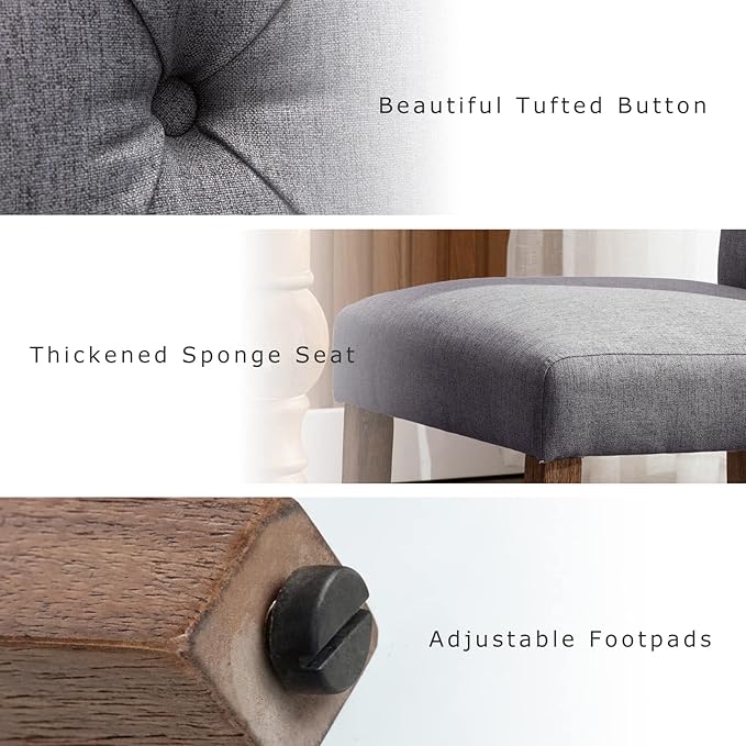 COLAMY Button Tufted Dining Chairs Set of 4, Parsons Upholstered Fabric Dining Room Chairs Kitchen Chairs with Wood Legs and Padded Seat, Dark Grey - LeafyLoom