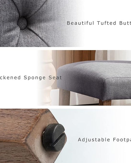 COLAMY Button Tufted Dining Chairs Set of 2, Parsons Upholstered Fabric Dining Room Chairs Kitchen Chairs with Wood Legs and Padded Seat, Dark Grey - LeafyLoom