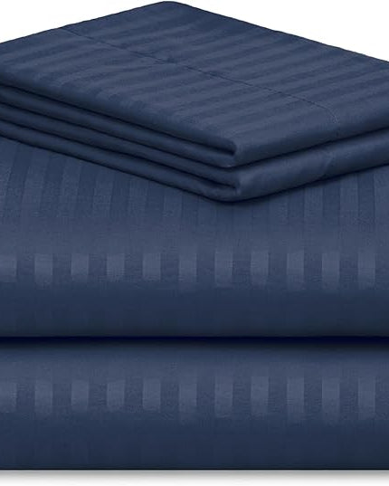 LuxClub Striped Sheets, 4 PC Striped Bed Sheets Twin Size, Deep Pockets 18" Eco Friendly Wrinkle Free-Kids-Fitted Sheets Machine Washable Hotel Bedding (Twin, Navy) - LeafyLoom