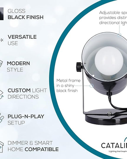 Catalina Lighting 24291-000 Multipurpose Spotlight Accent Lamp, Desk or Wall Mount Lamp for Office, Living Room, Dorm or Bedroom, Smart Home Compatible, Bulb Not Included, 7.5", Metallic Black - LeafyLoom