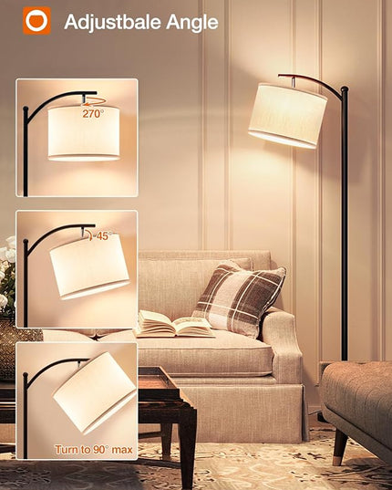 addlon Floor Lamp for Living Room with 3 Color Temperatures, Standing lamp with Linen lampshade for Bedroom, Office, Lamps with 9W LED Bulb Included - Black with Gray Lampshade - LeafyLoom